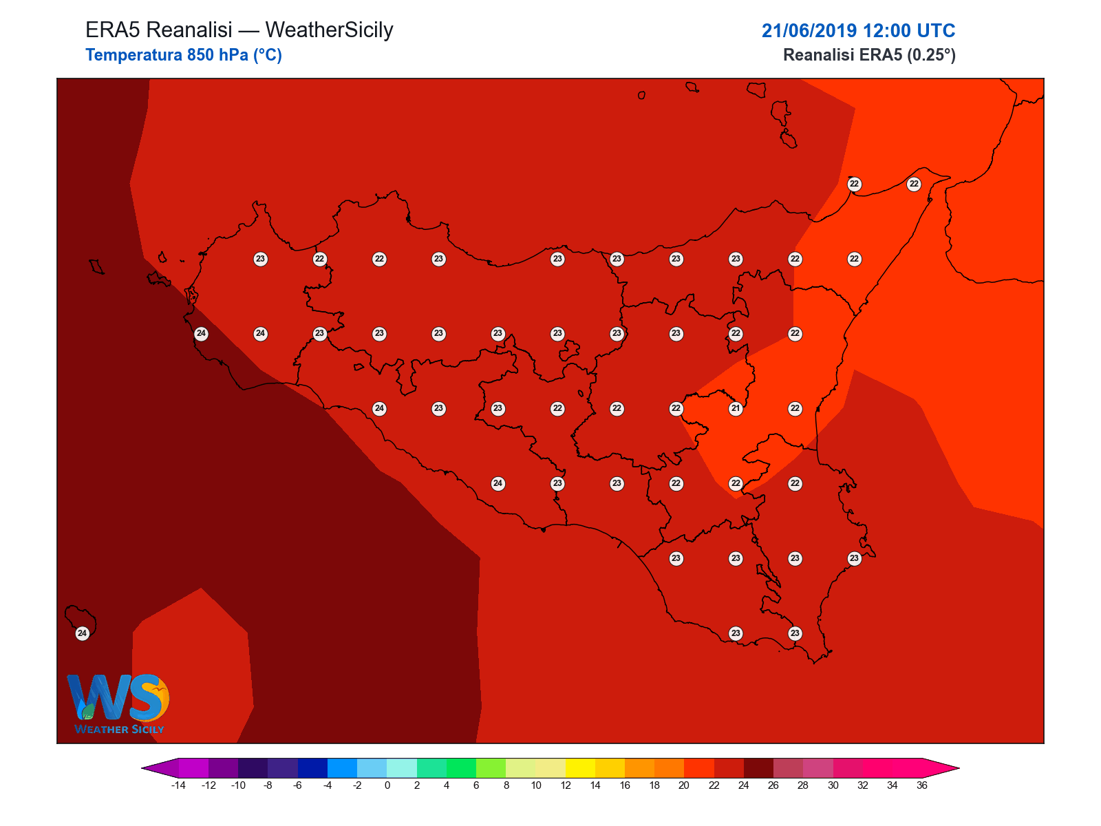 Temperatura a 850 hPa · 2019062112