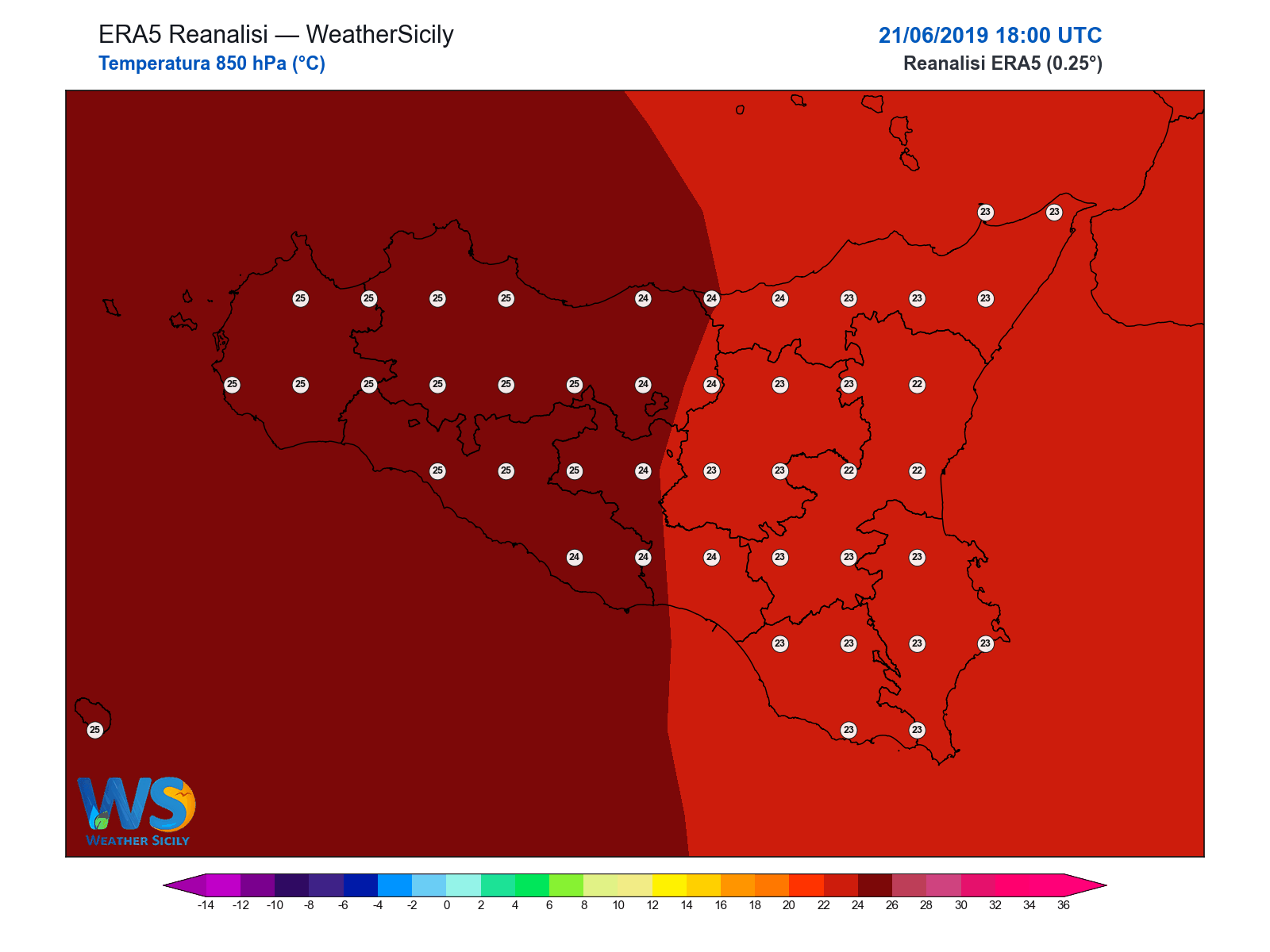 Temperatura a 850 hPa · 2019062118