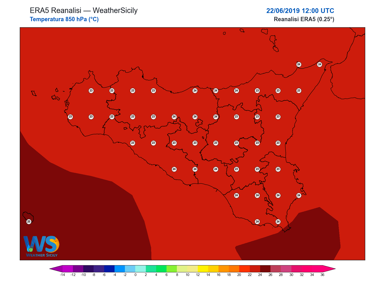 Temperatura a 850 hPa · 2019062212