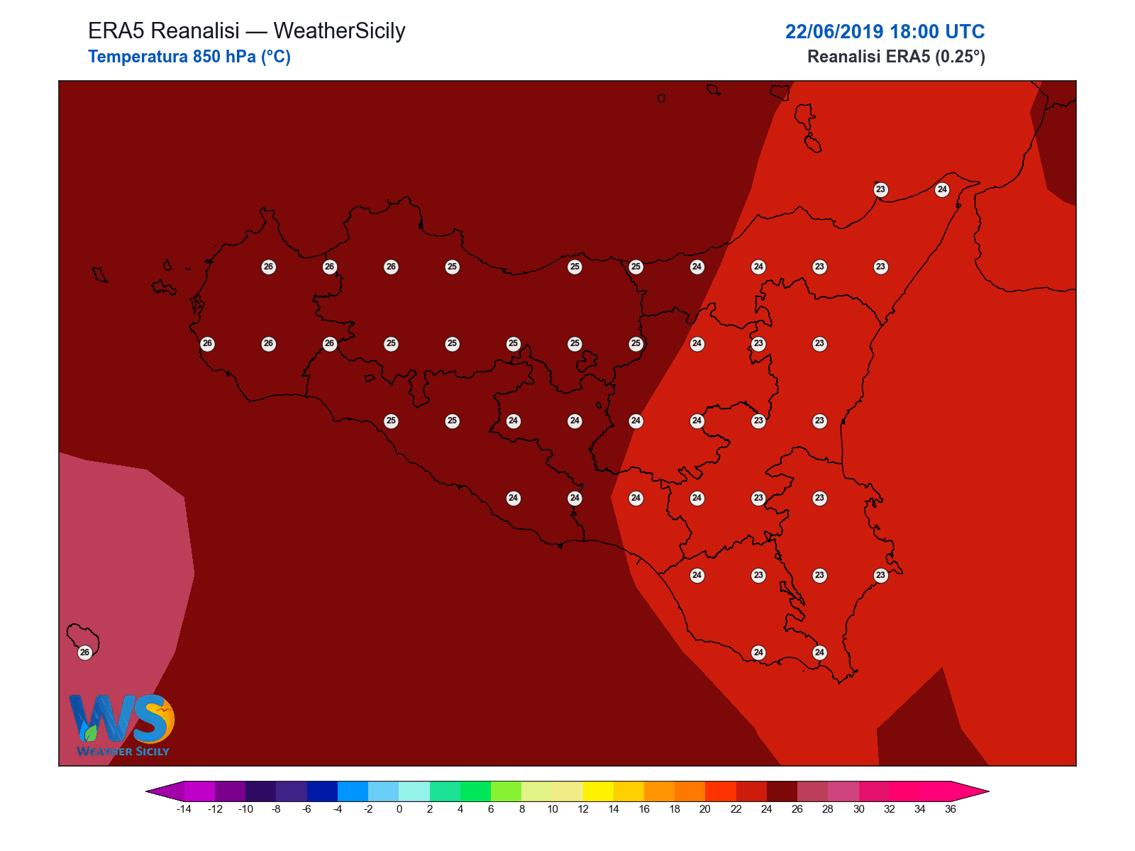 Temperatura a 850 hPa · 2019062218