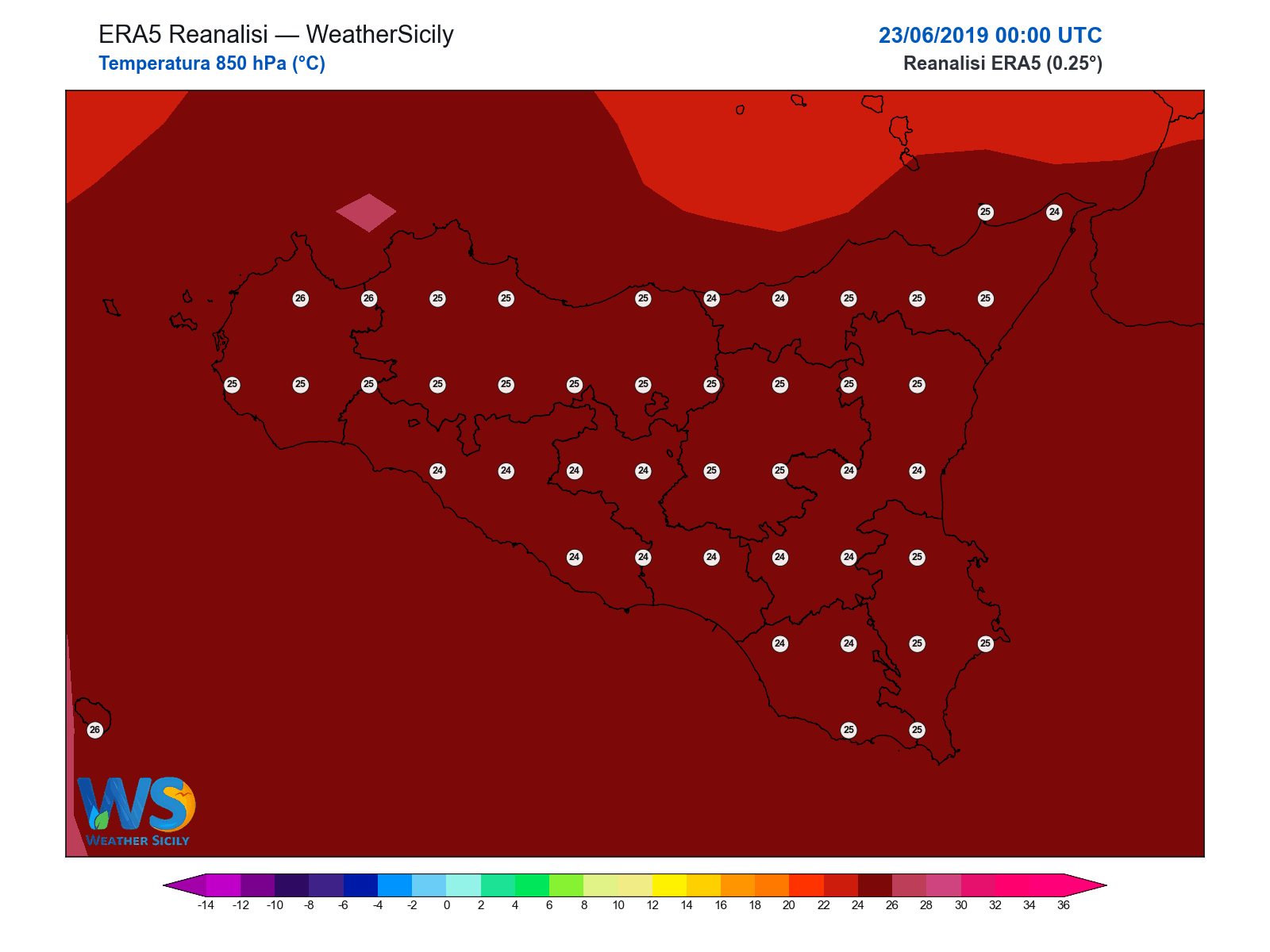 Temperatura a 850 hPa · 2019062300