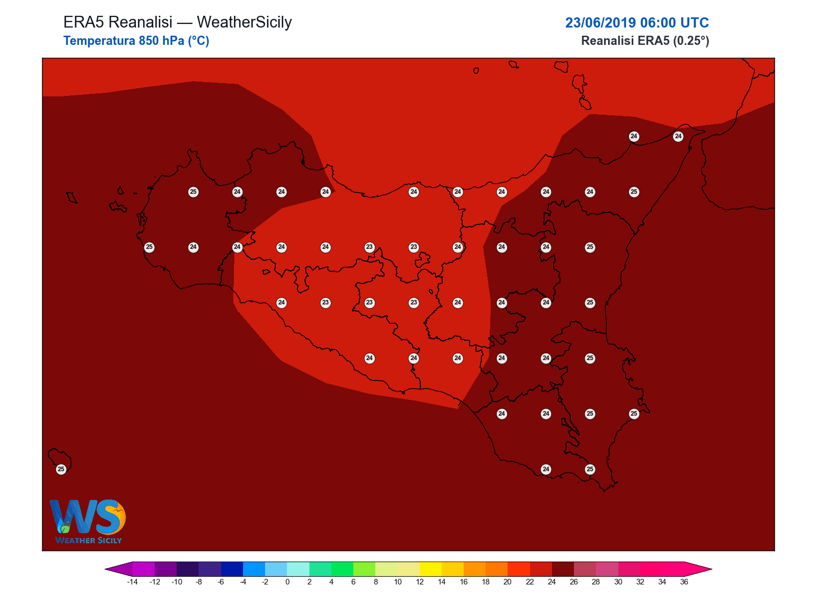 Temperatura a 850 hPa · 2019062306
