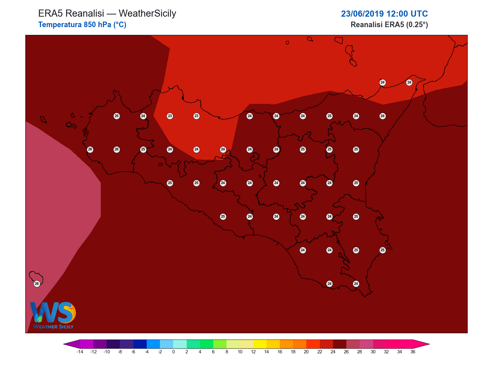 Temperatura a 850 hPa · 2019062312