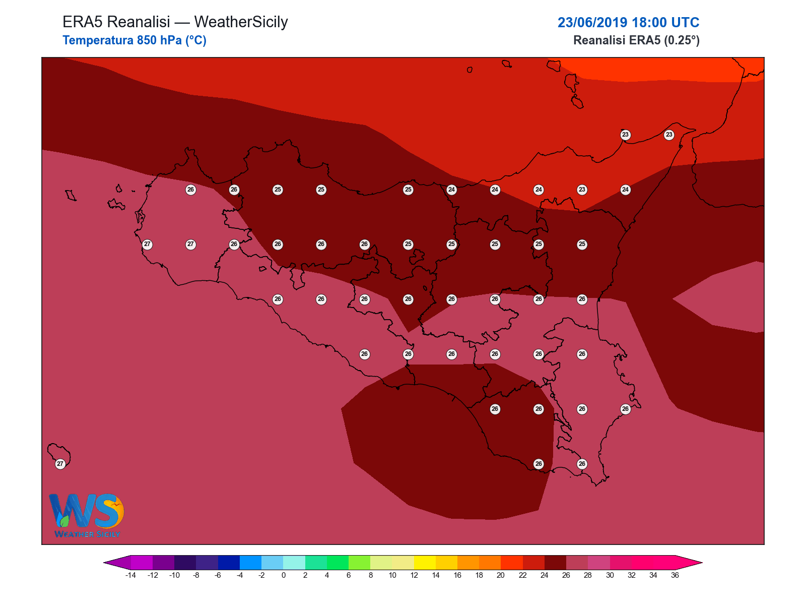 Temperatura a 850 hPa · 2019062318