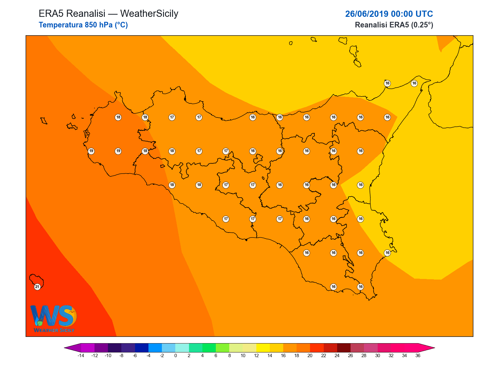 Temperatura a 850 hPa · 2019062600