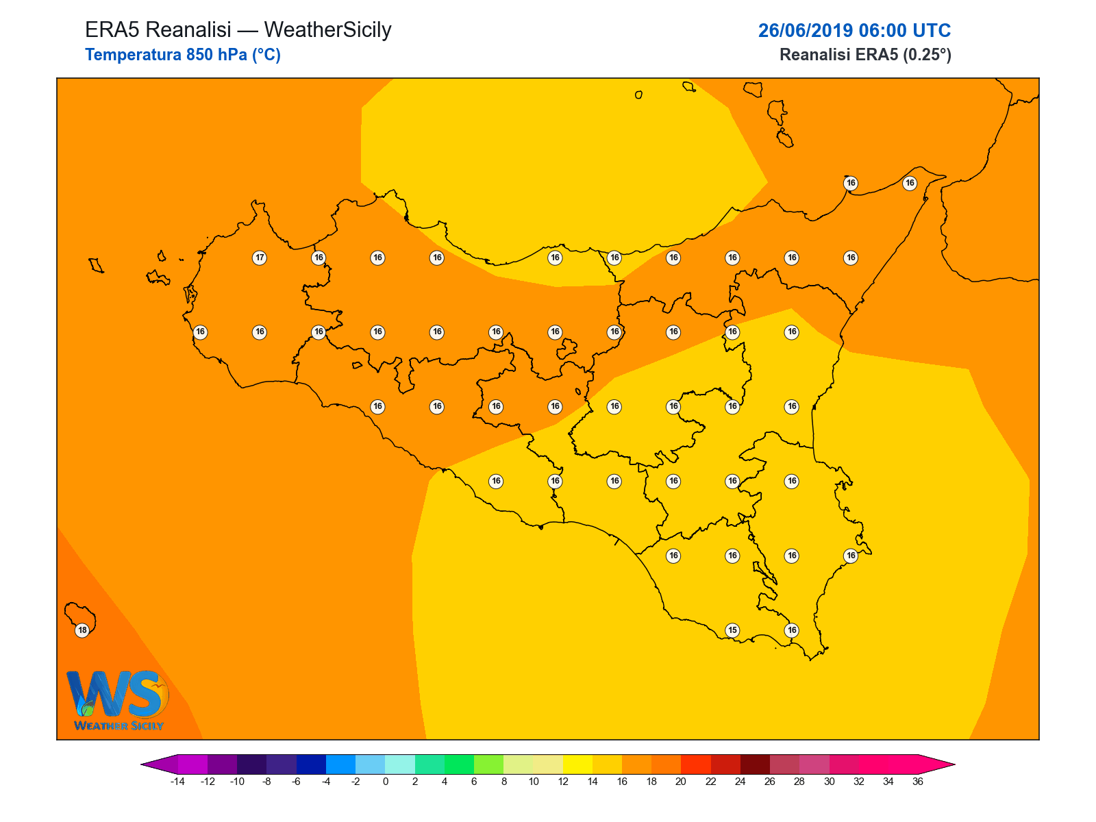 Temperatura a 850 hPa · 2019062606