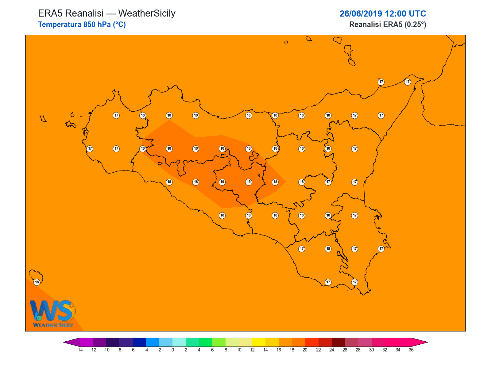 Temperatura a 850 hPa · 2019062612