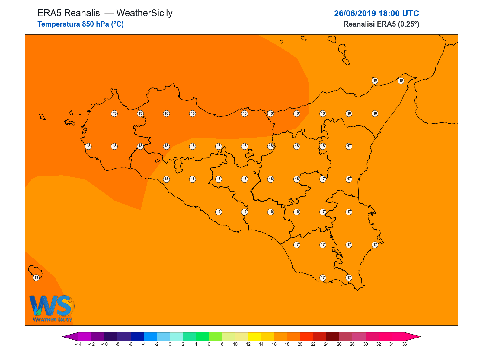 Temperatura a 850 hPa · 2019062618