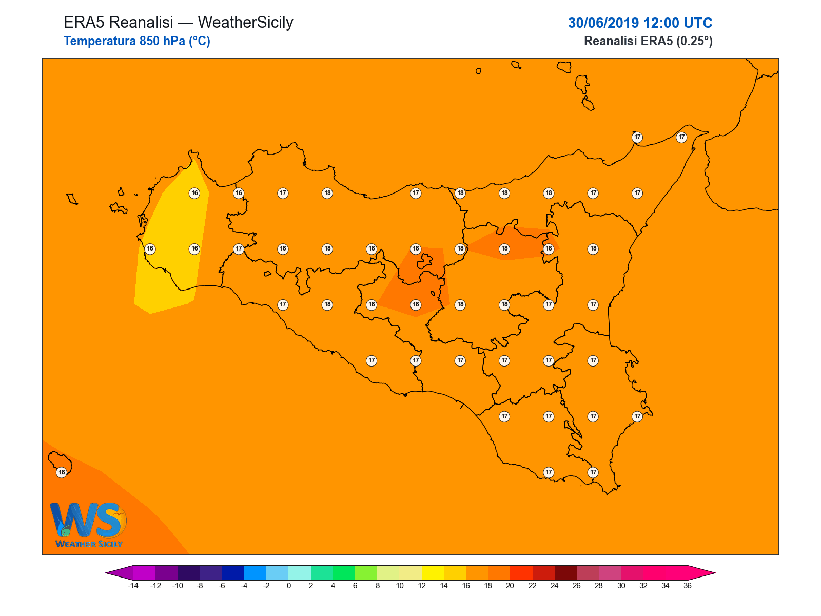 Temperatura a 850 hPa · 2019063012