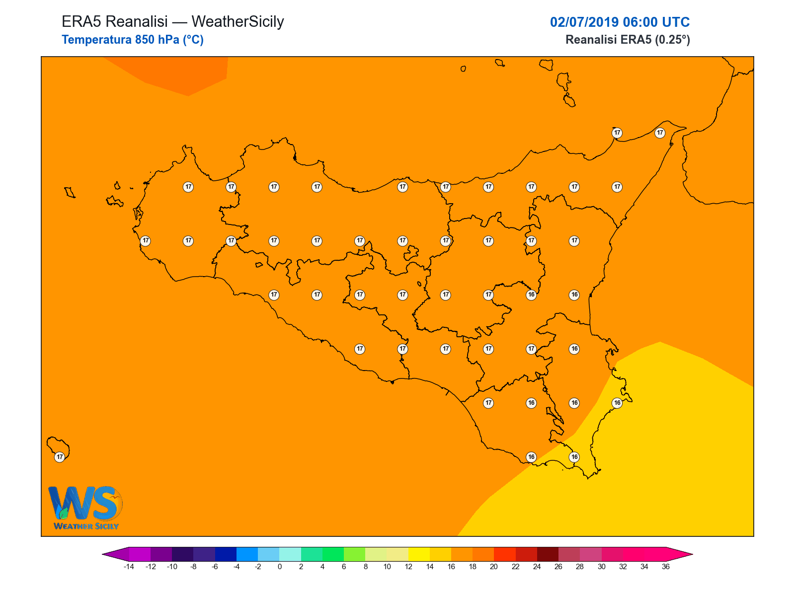 Temperatura a 850 hPa · 2019070206