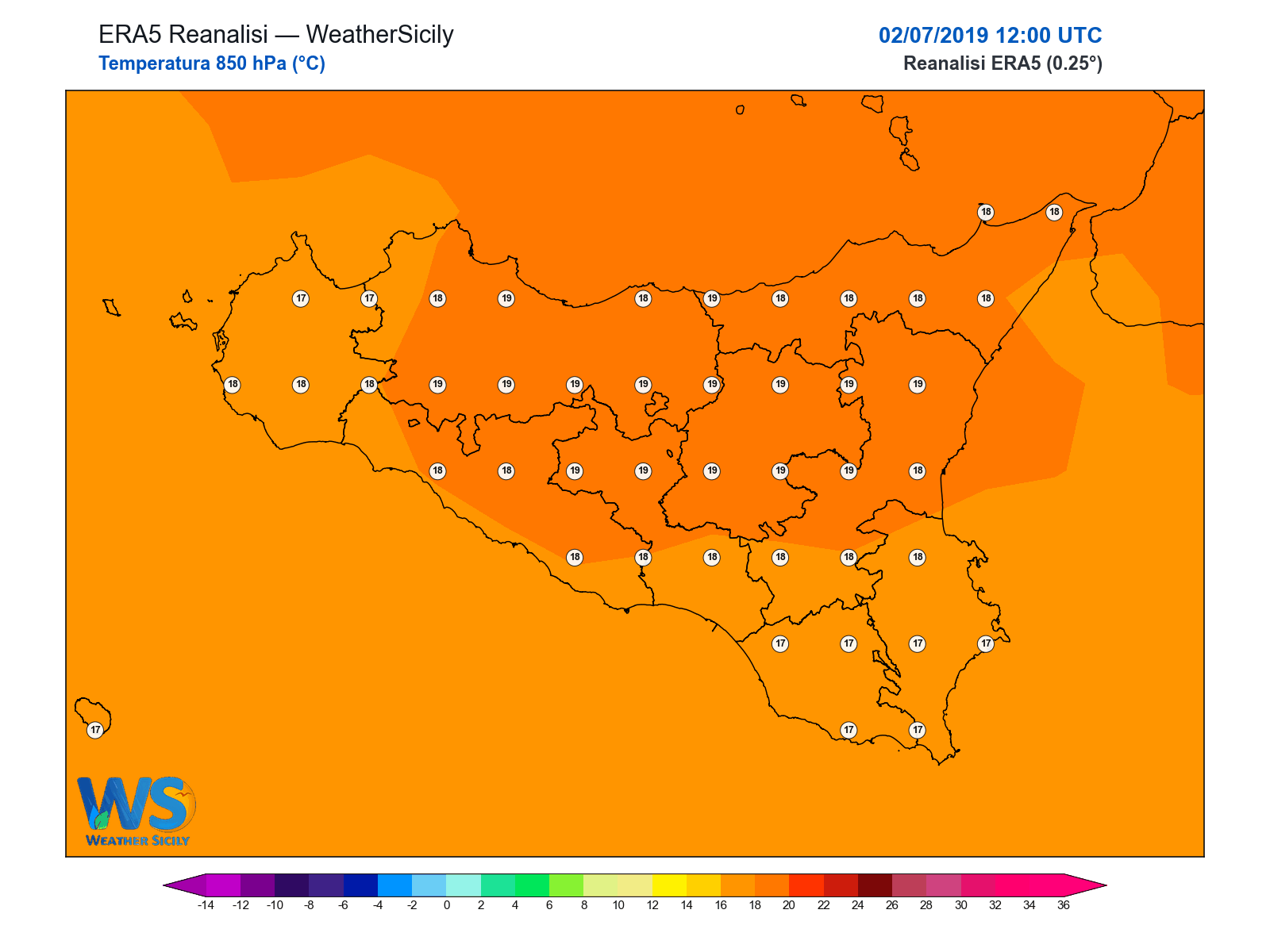 Temperatura a 850 hPa · 2019070212