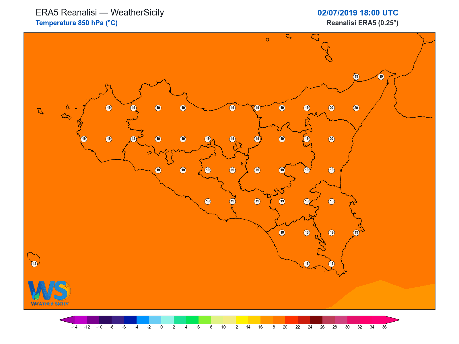 Temperatura a 850 hPa · 2019070218