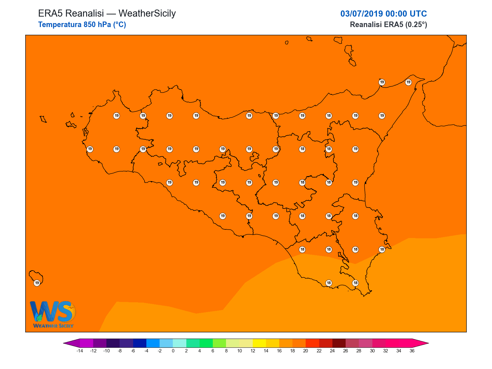 Temperatura a 850 hPa · 2019070300