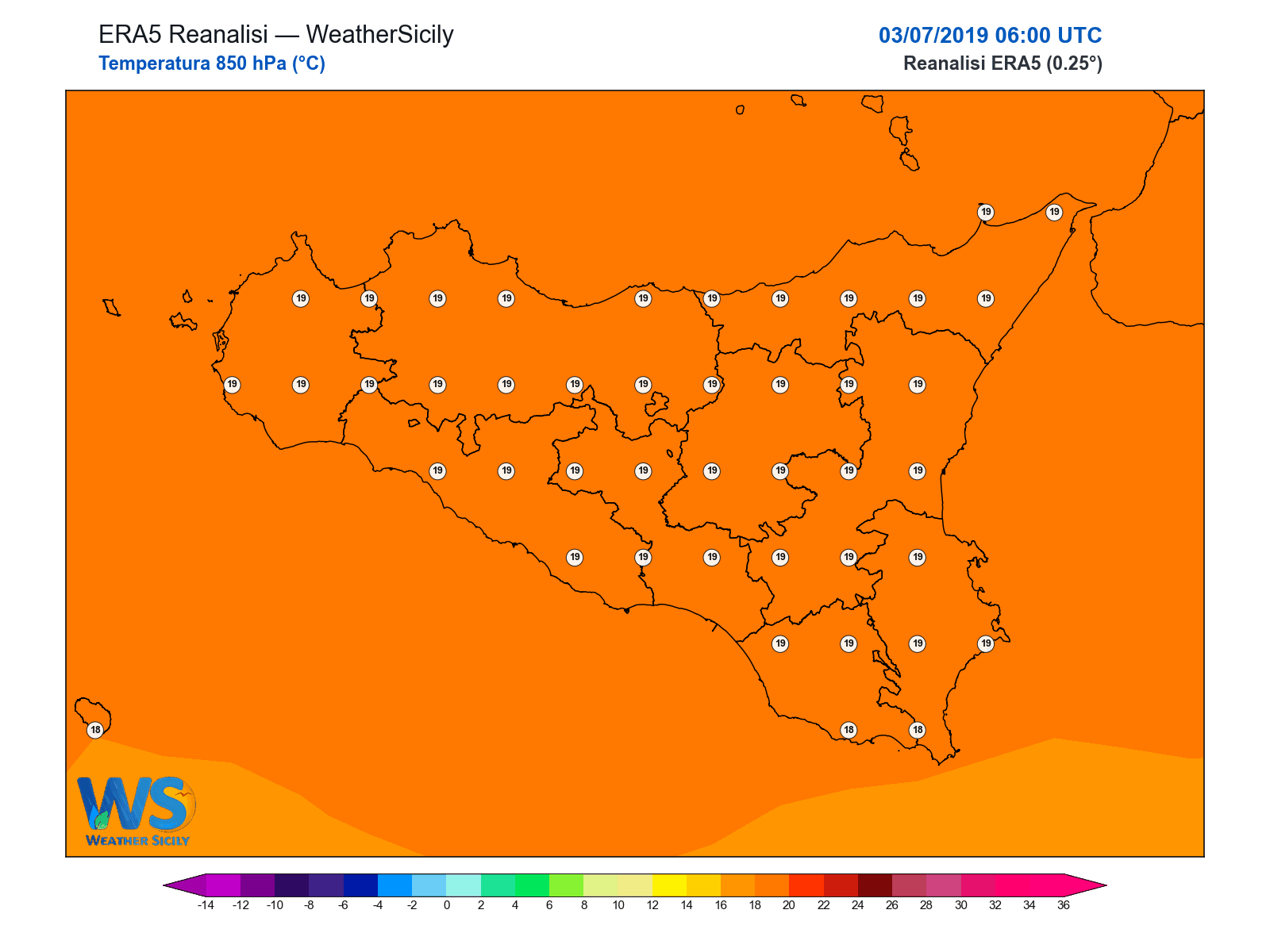 Temperatura a 850 hPa · 2019070306