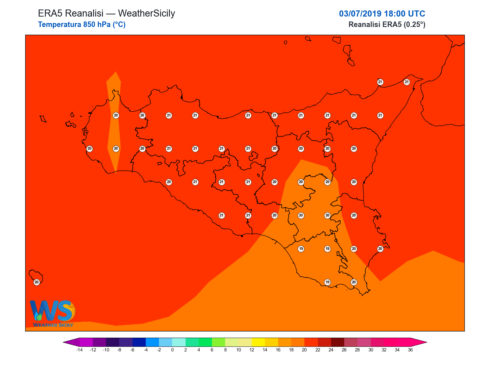 Temperatura a 850 hPa · 2019070318