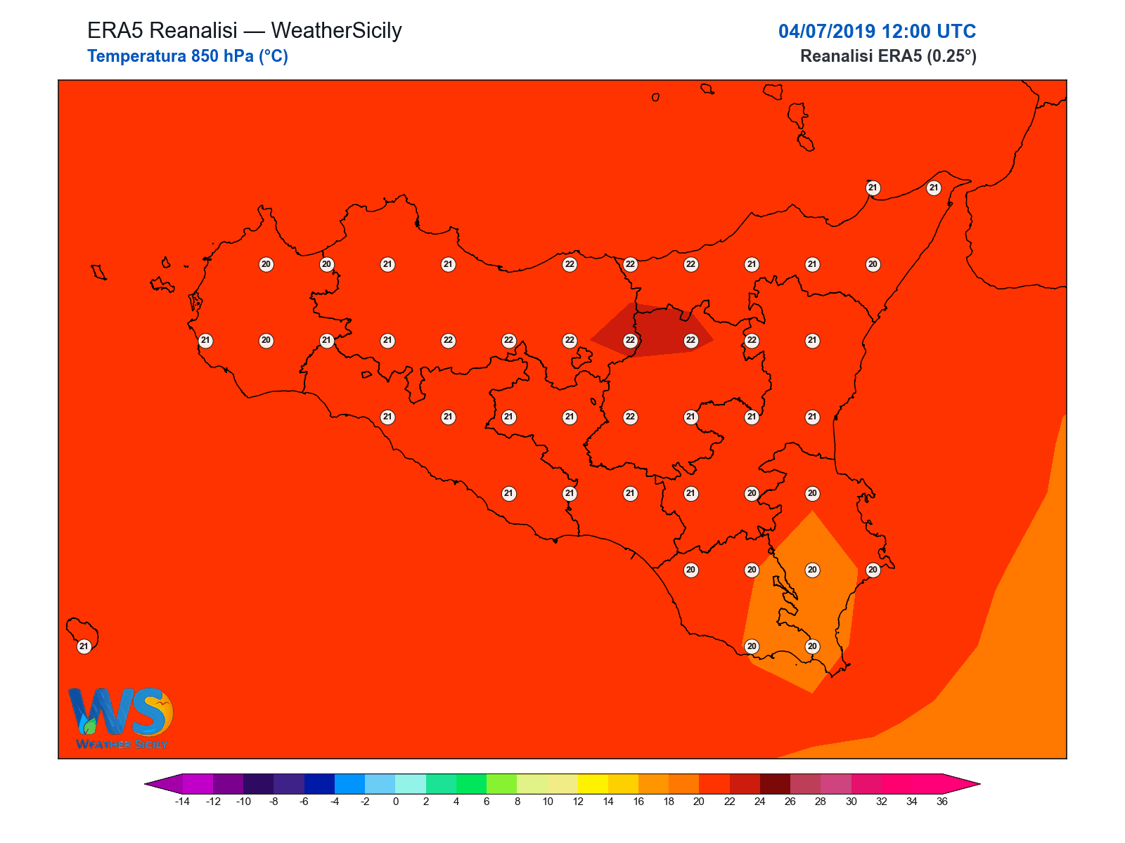 Temperatura a 850 hPa · 2019070412
