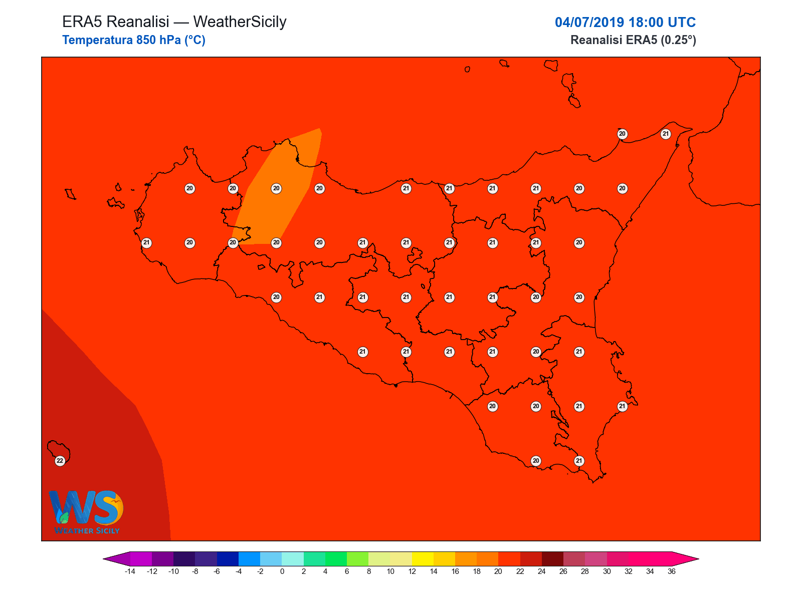 Temperatura a 850 hPa · 2019070418