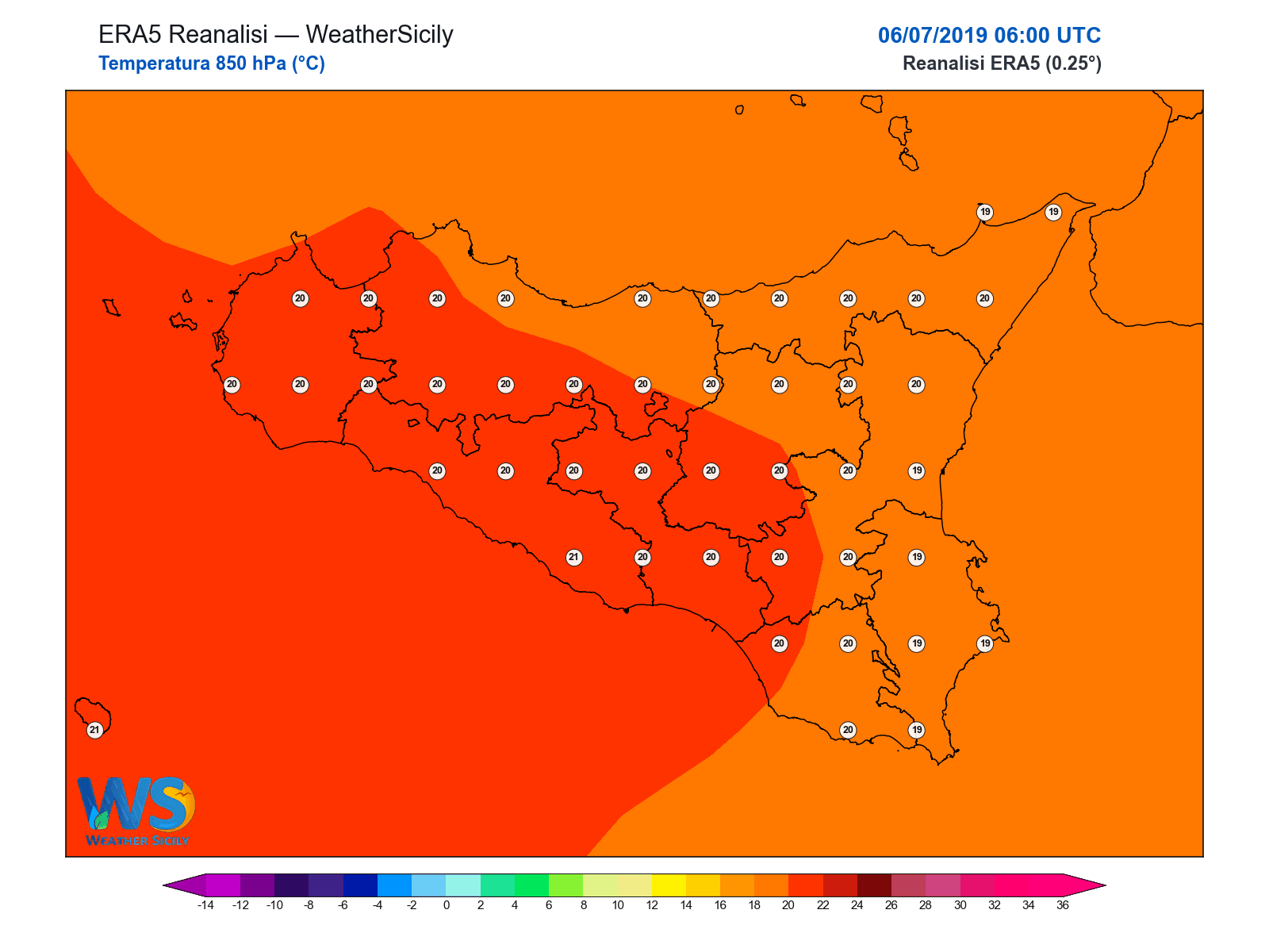 Temperatura a 850 hPa · 2019070606