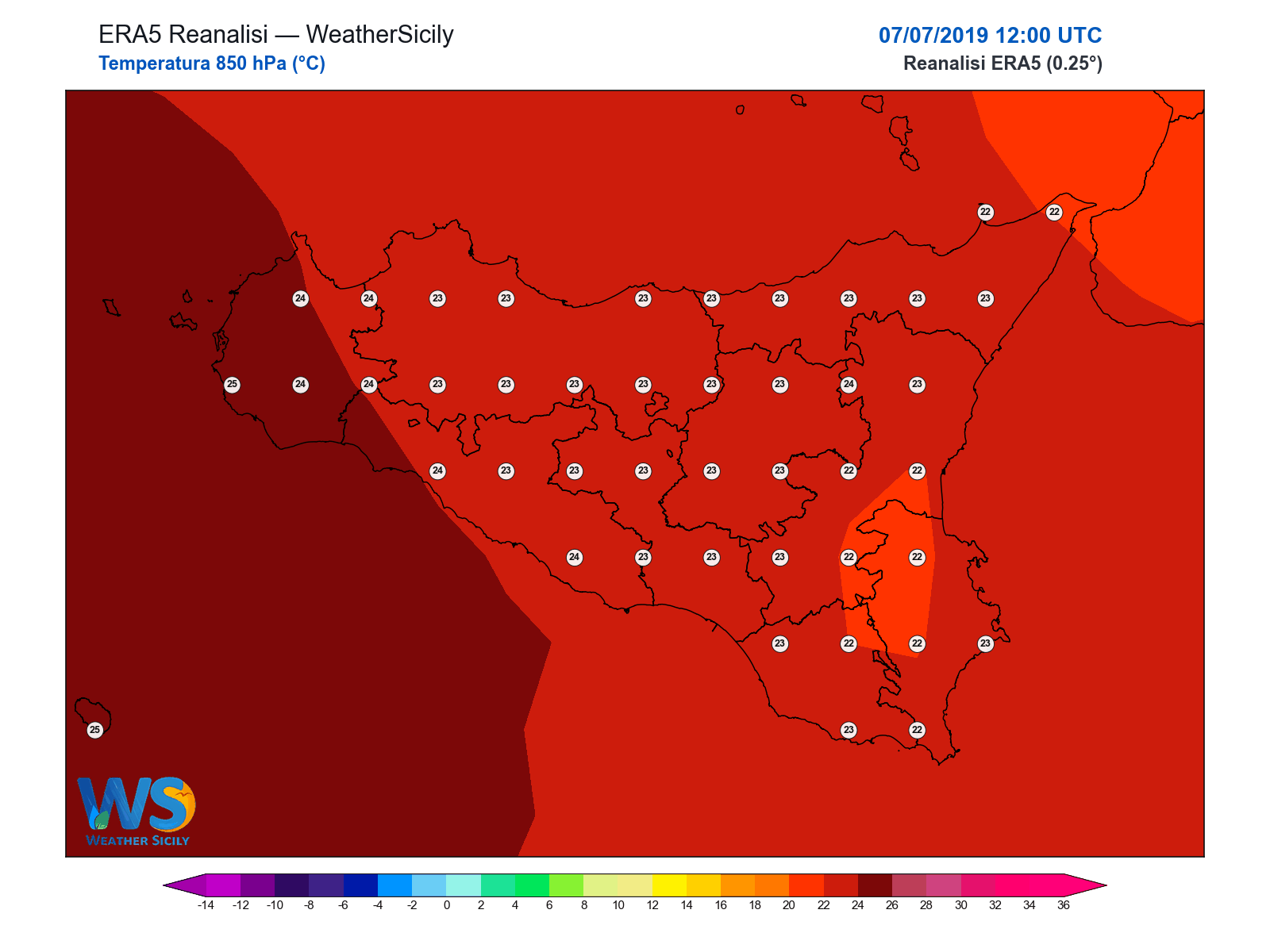 Temperatura a 850 hPa · 2019070712