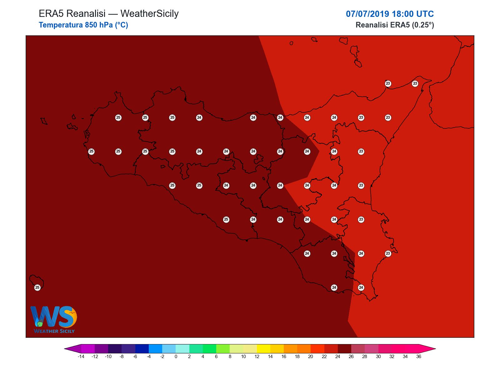 Temperatura a 850 hPa · 2019070718