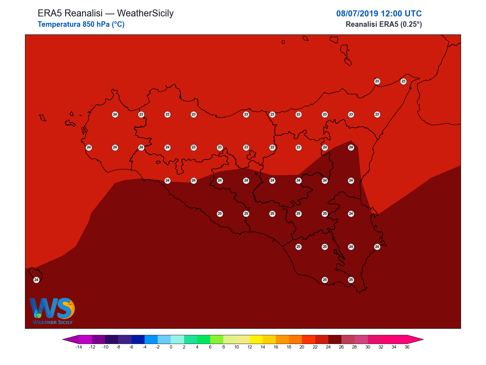 Temperatura a 850 hPa · 2019070812