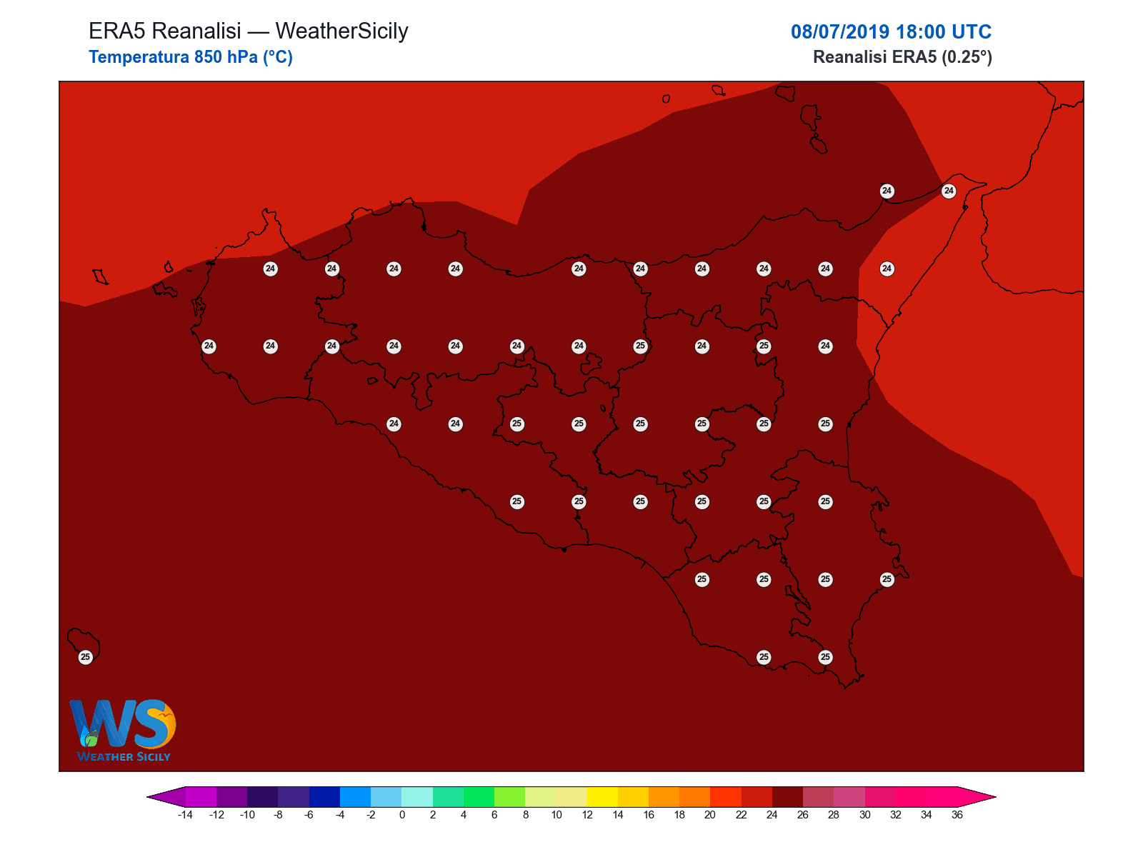 Temperatura a 850 hPa · 2019070818