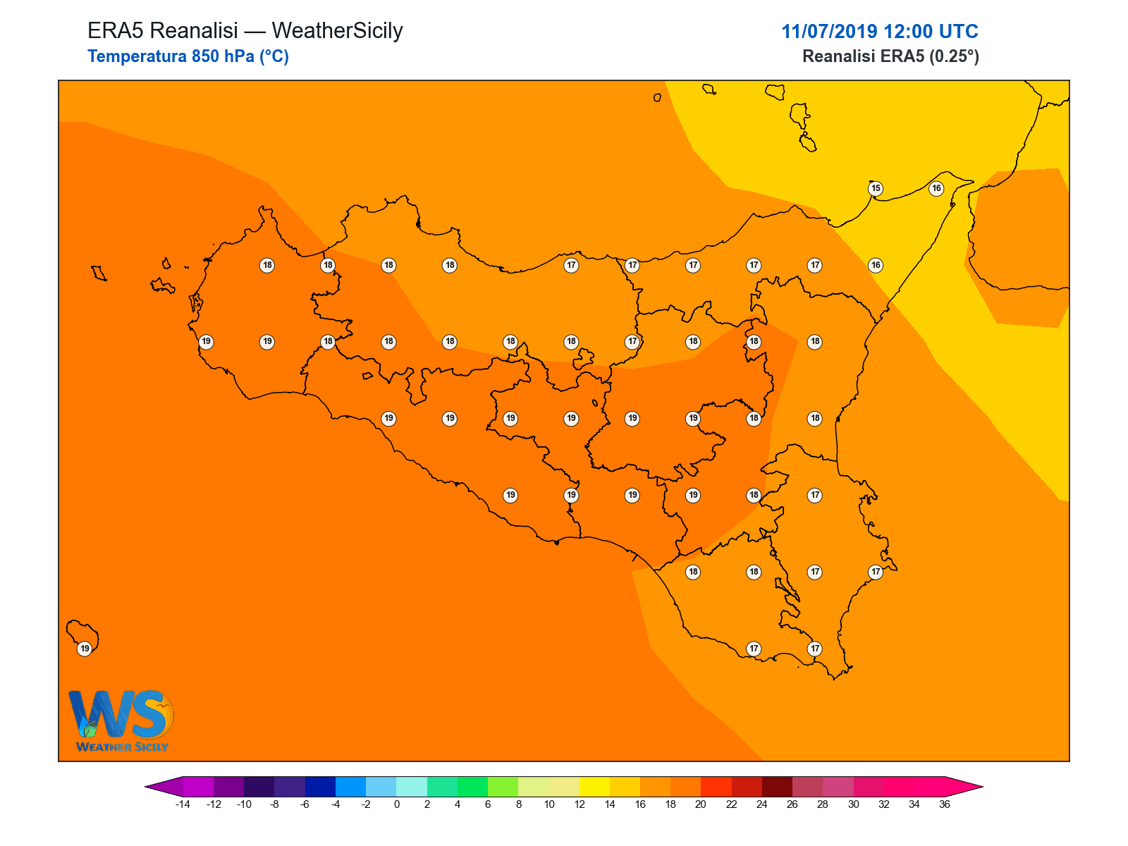 Temperatura a 850 hPa · 2019071112