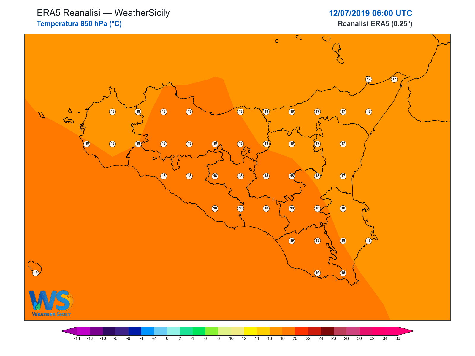 Temperatura a 850 hPa · 2019071206