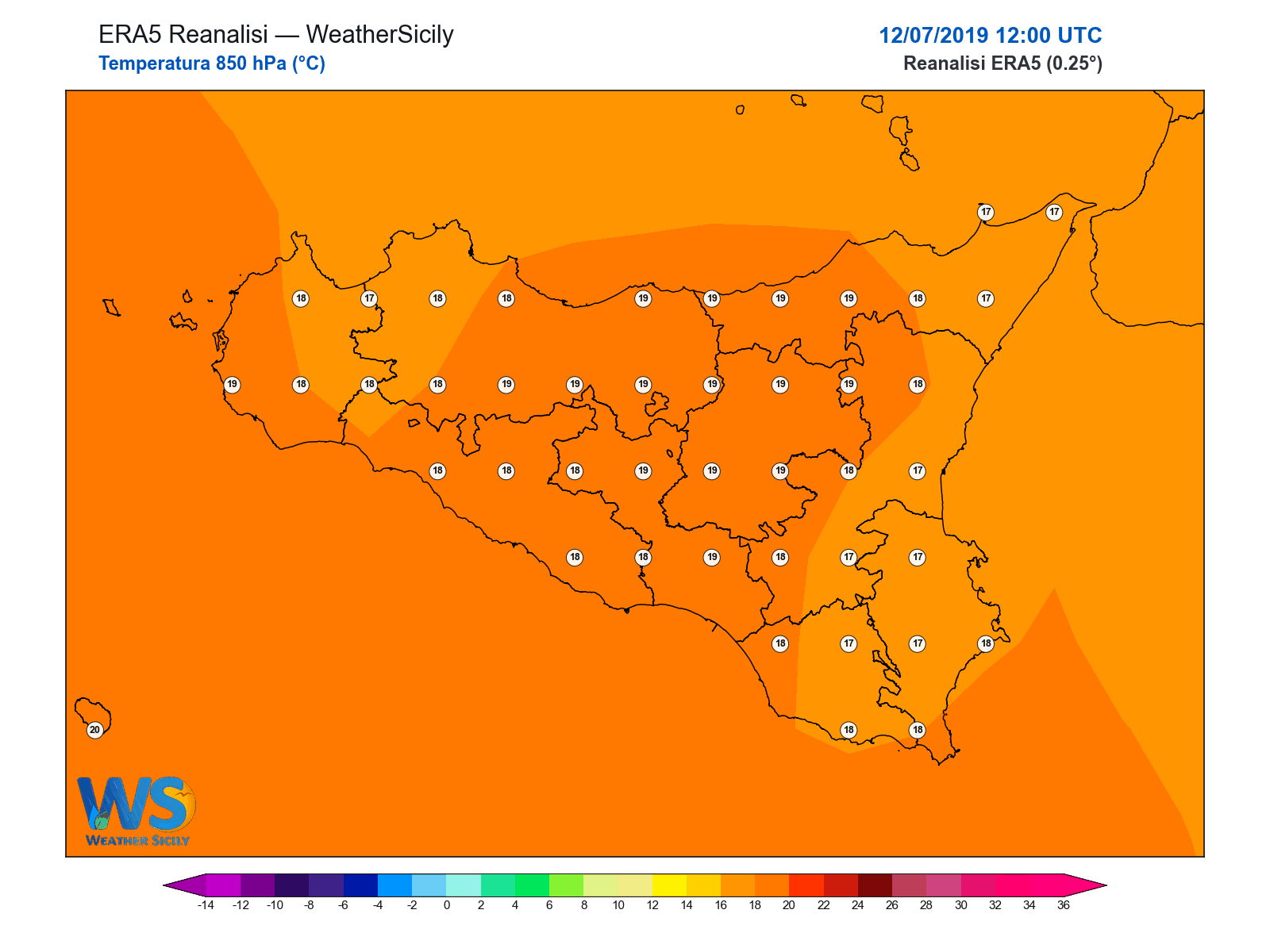 Temperatura a 850 hPa · 2019071212