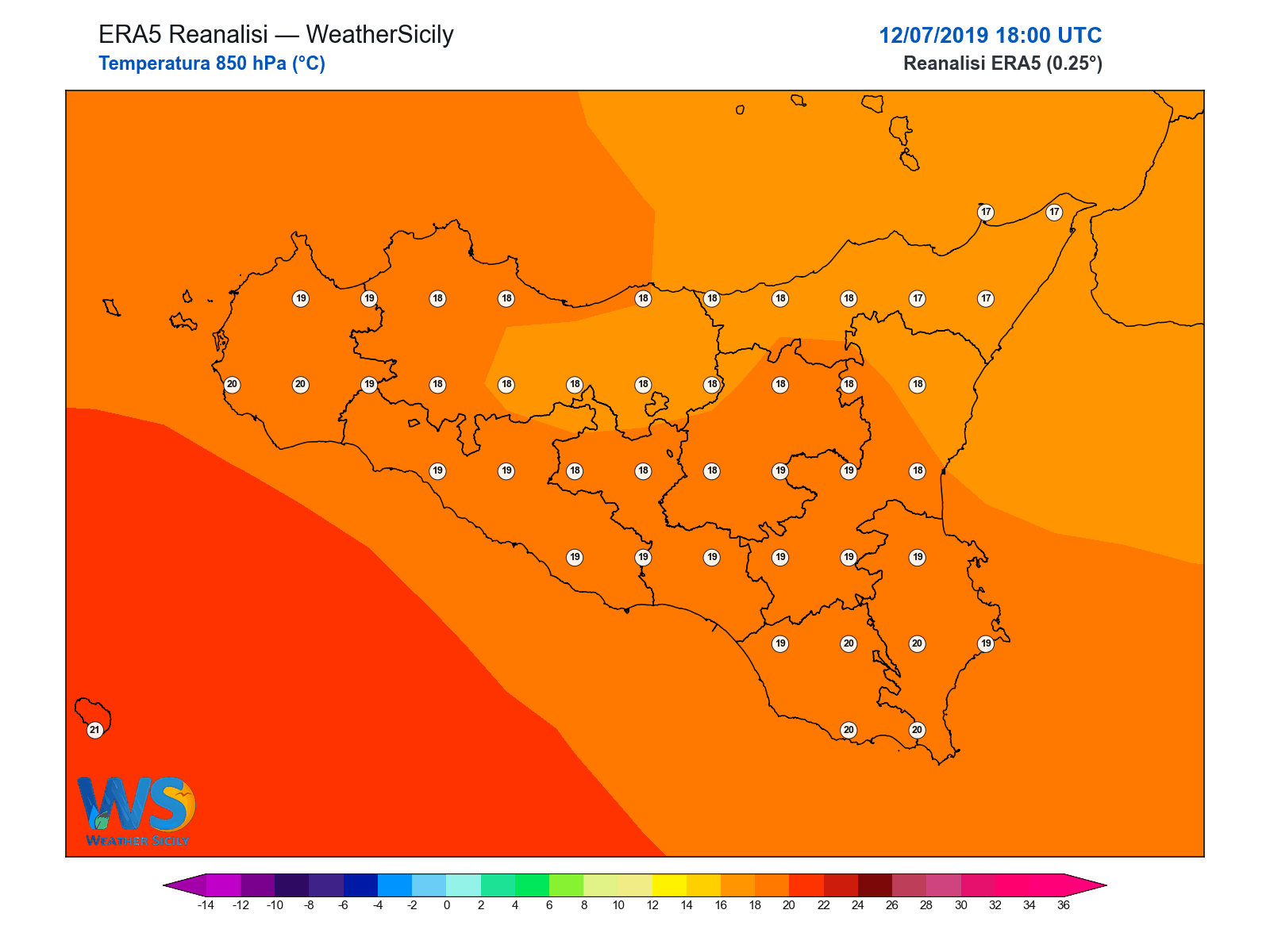 Temperatura a 850 hPa · 2019071218