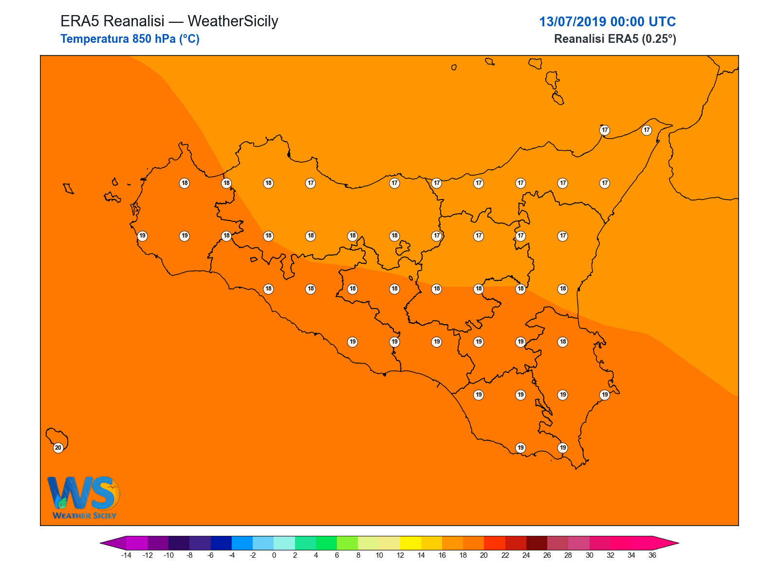 Temperatura a 850 hPa · 2019071300