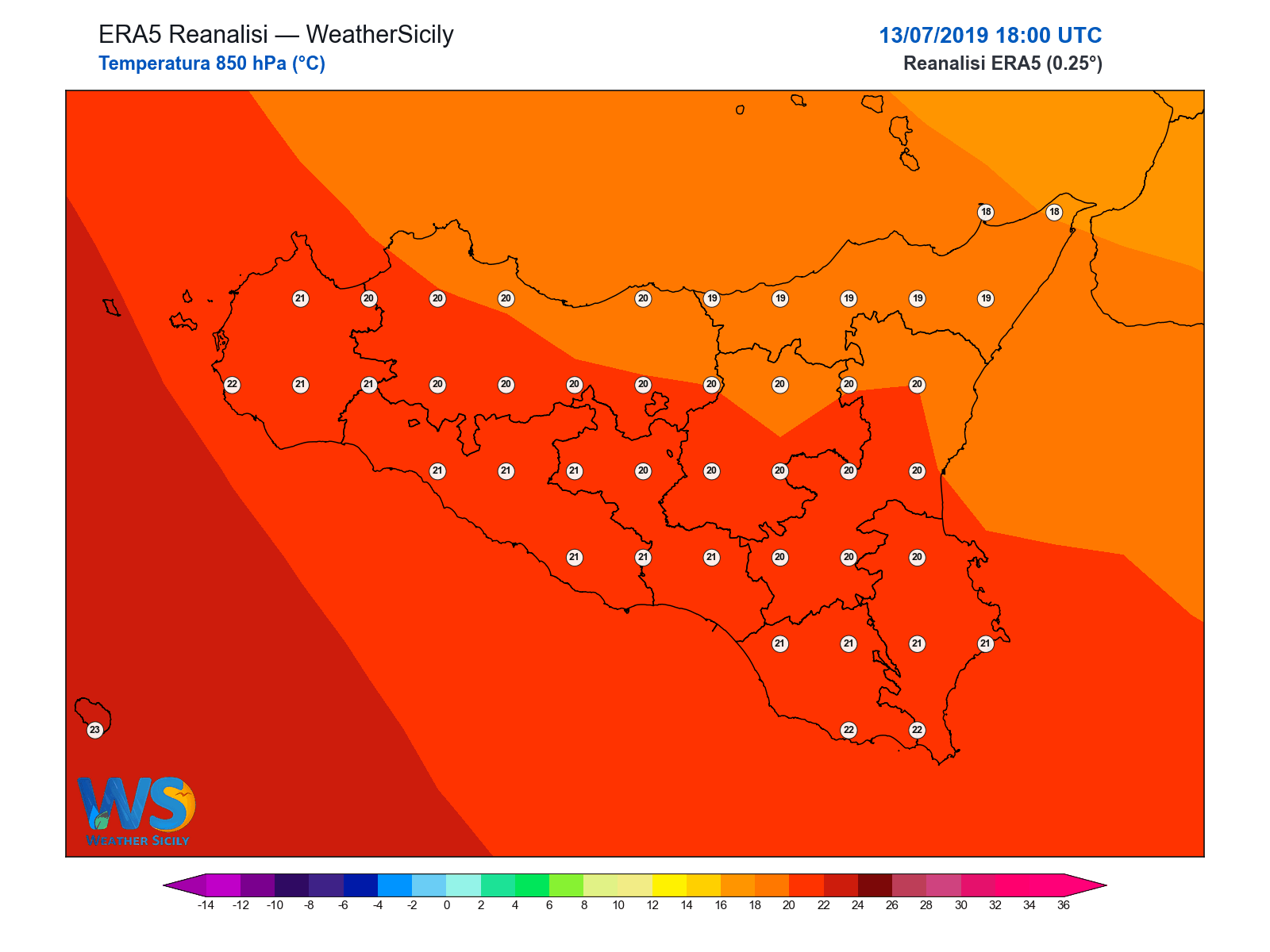 Temperatura a 850 hPa · 2019071318