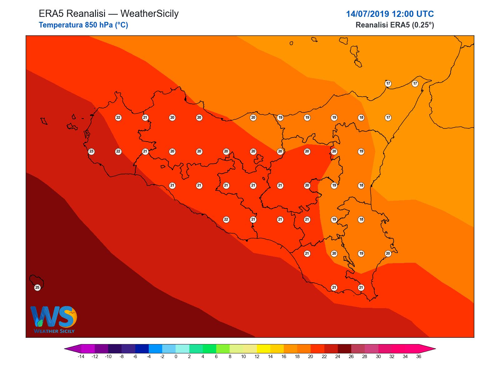 Temperatura a 850 hPa · 2019071412