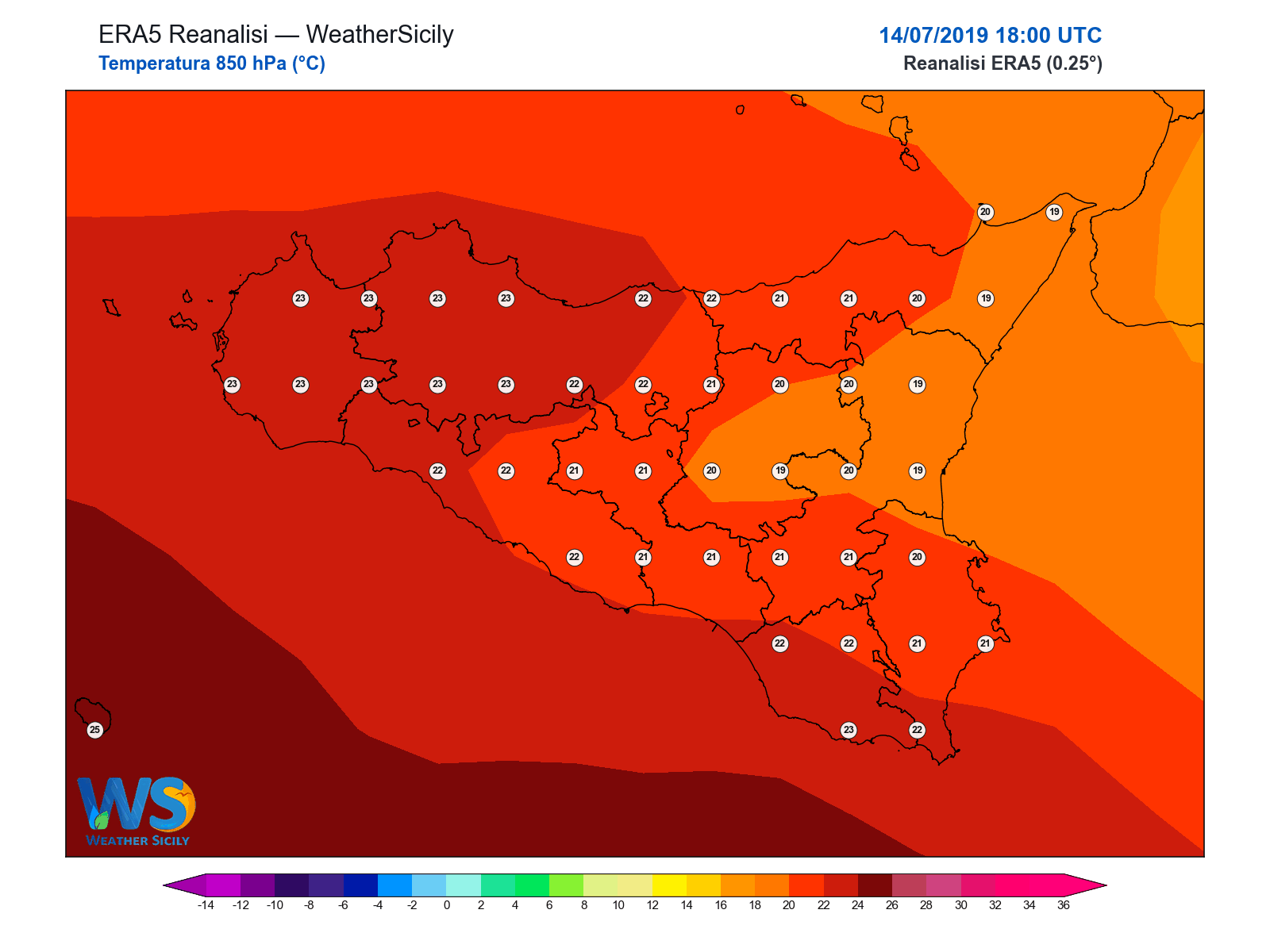 Temperatura a 850 hPa · 2019071418
