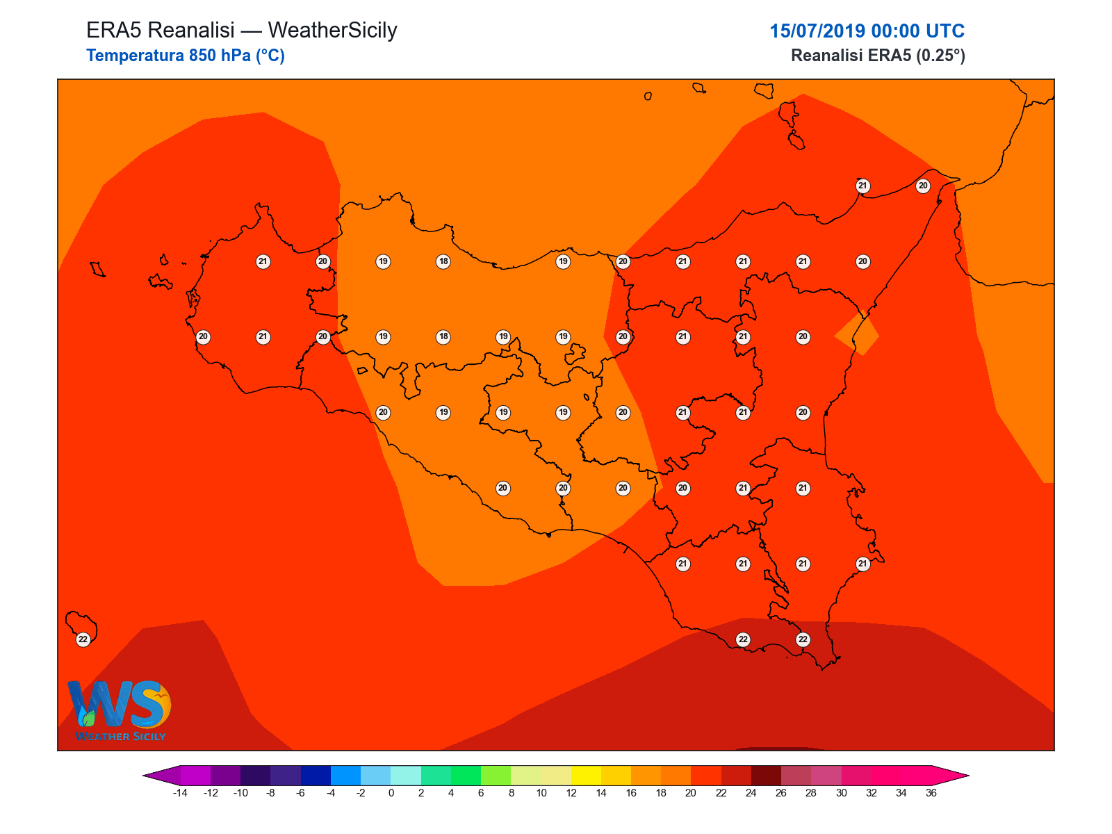 Temperatura a 850 hPa · 2019071500