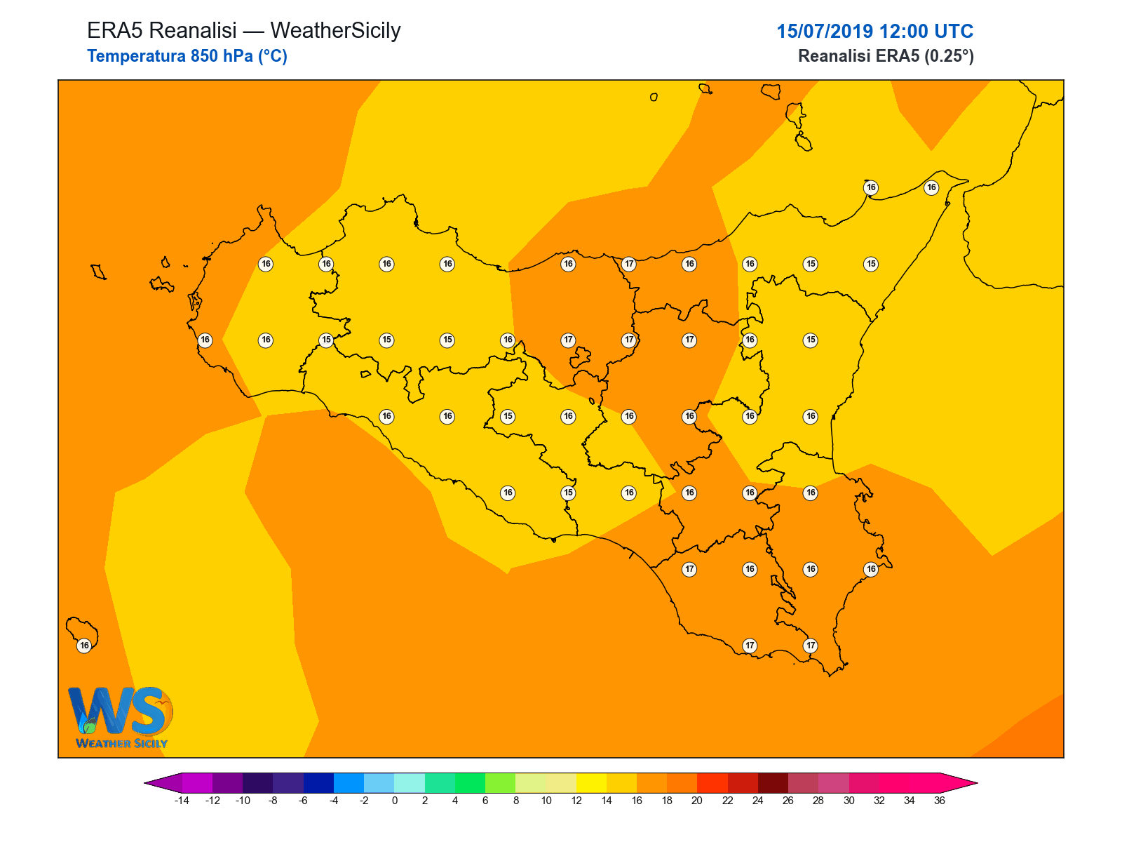 Temperatura a 850 hPa · 2019071512