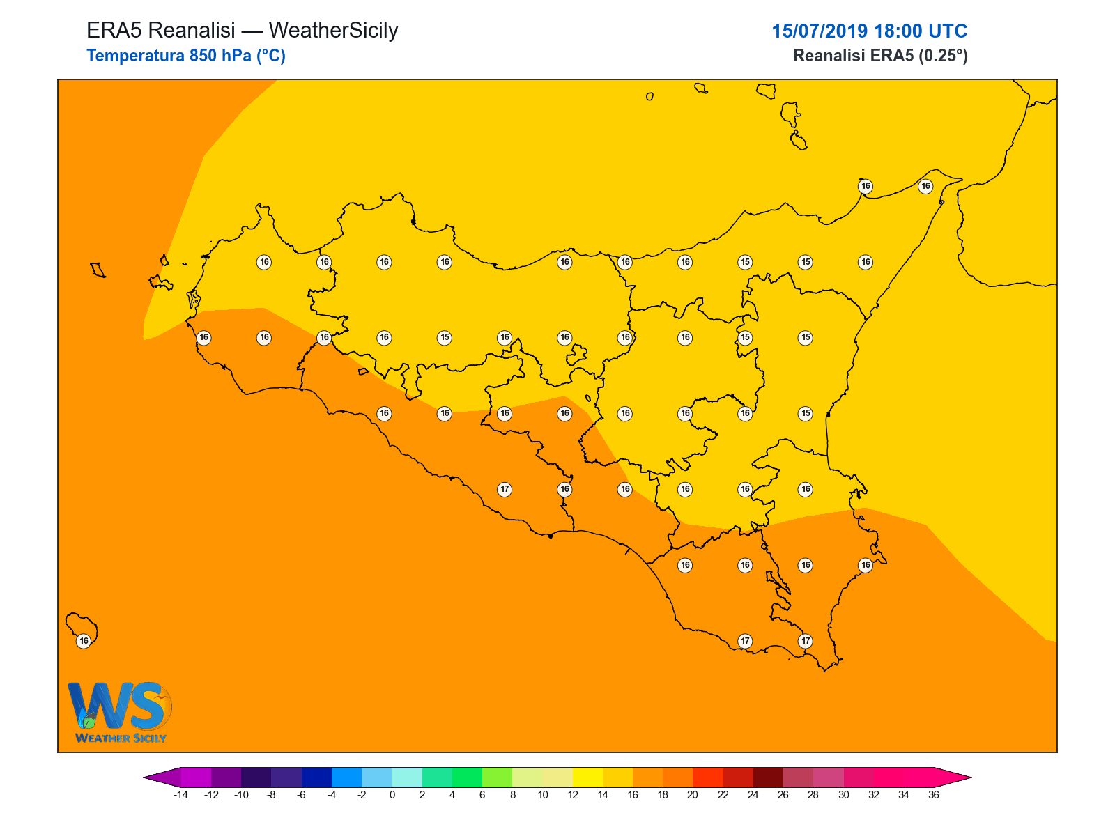 Temperatura a 850 hPa · 2019071518