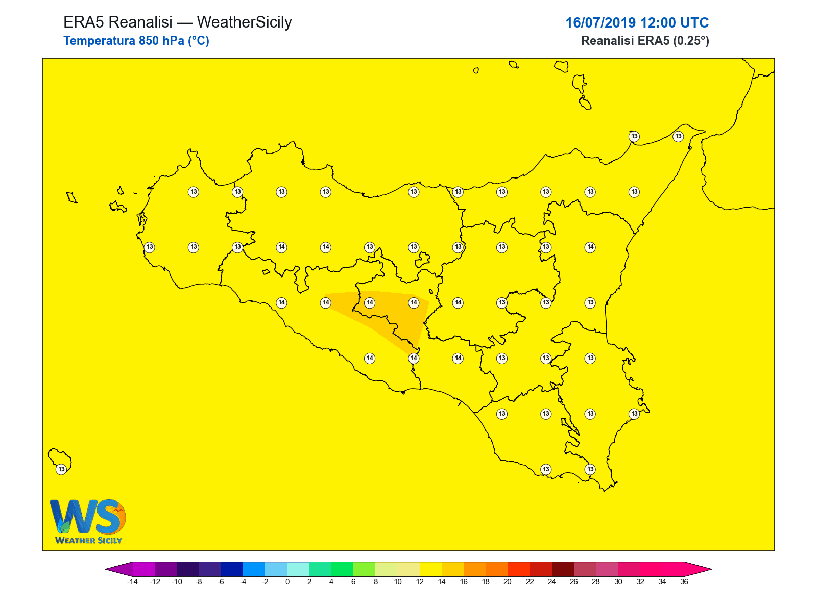 Temperatura a 850 hPa · 2019071612