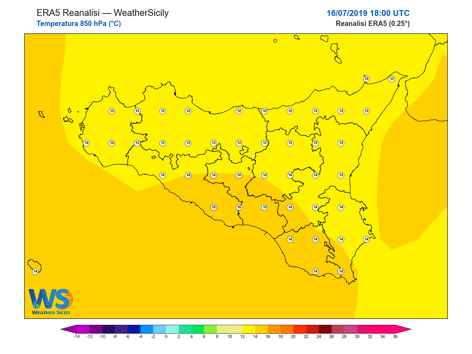 Temperatura a 850 hPa · 2019071618