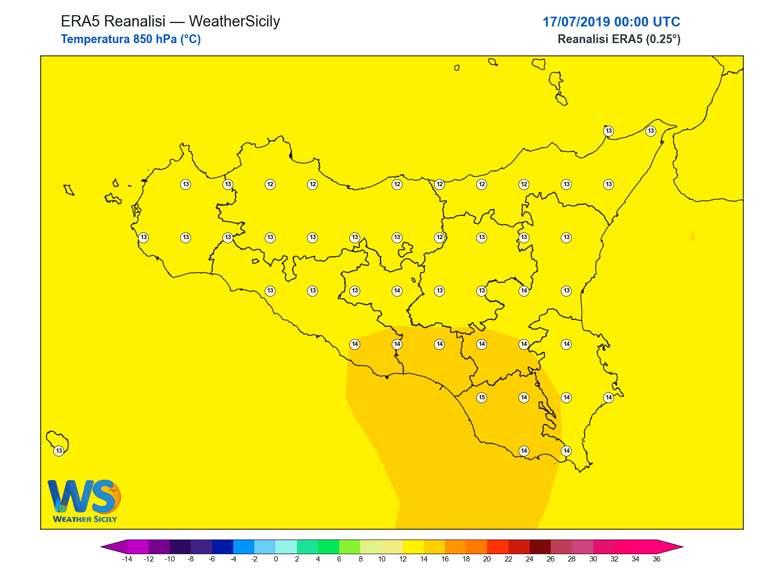 Temperatura a 850 hPa · 2019071700