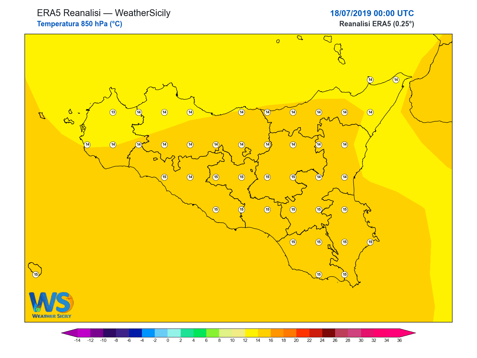Temperatura a 850 hPa · 2019071800