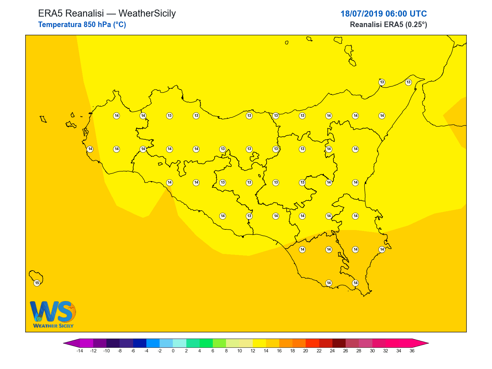 Temperatura a 850 hPa · 2019071806
