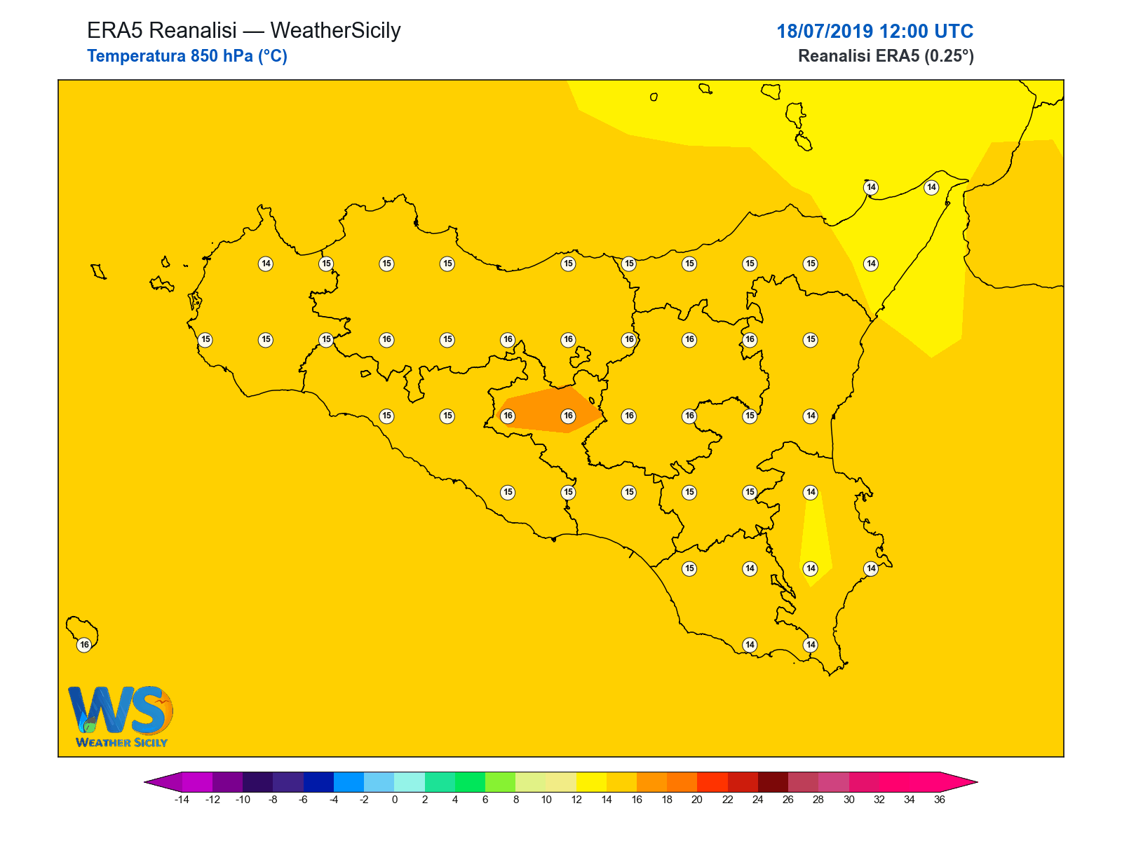 Temperatura a 850 hPa · 2019071812
