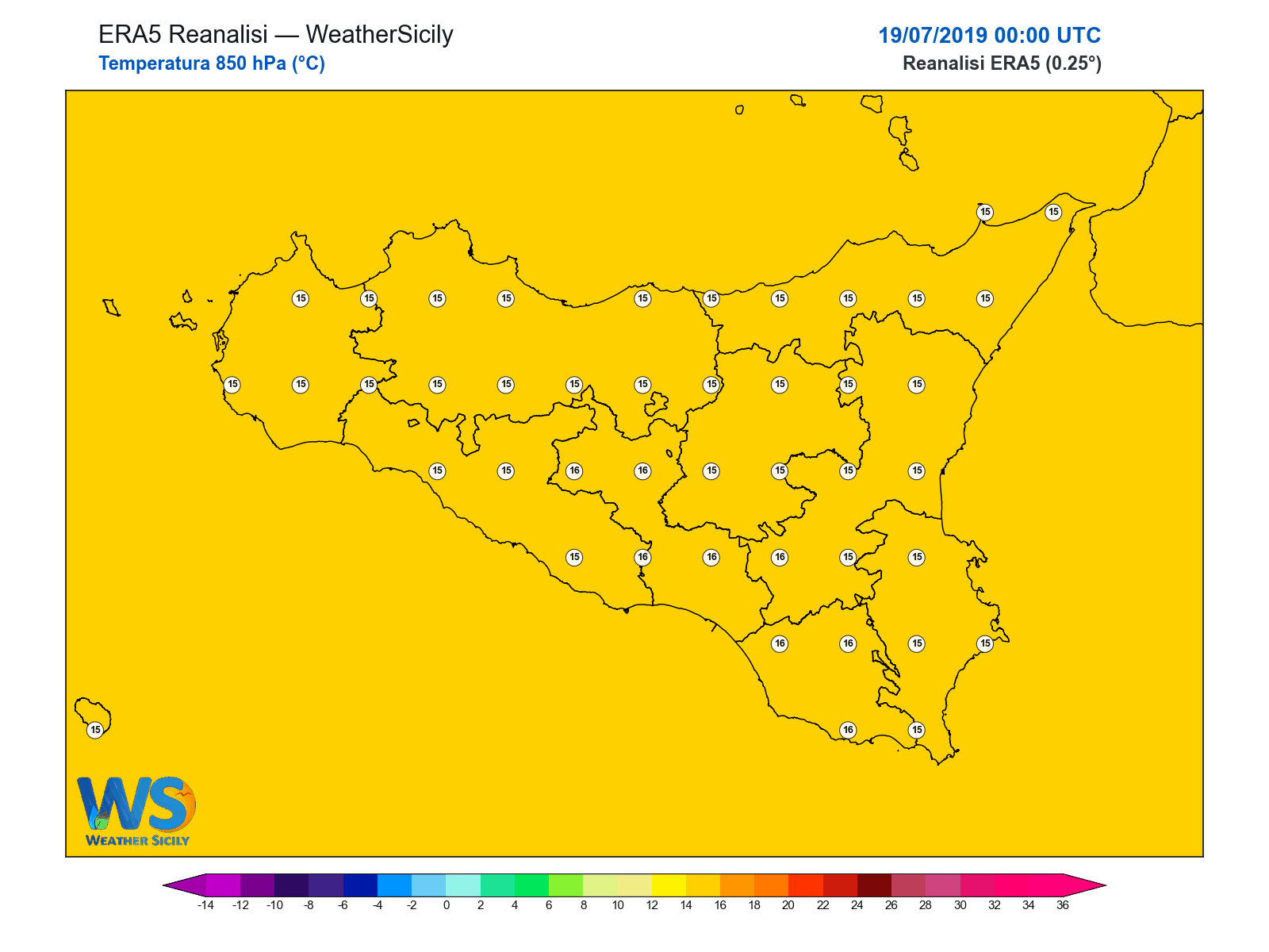 Temperatura a 850 hPa · 2019071900