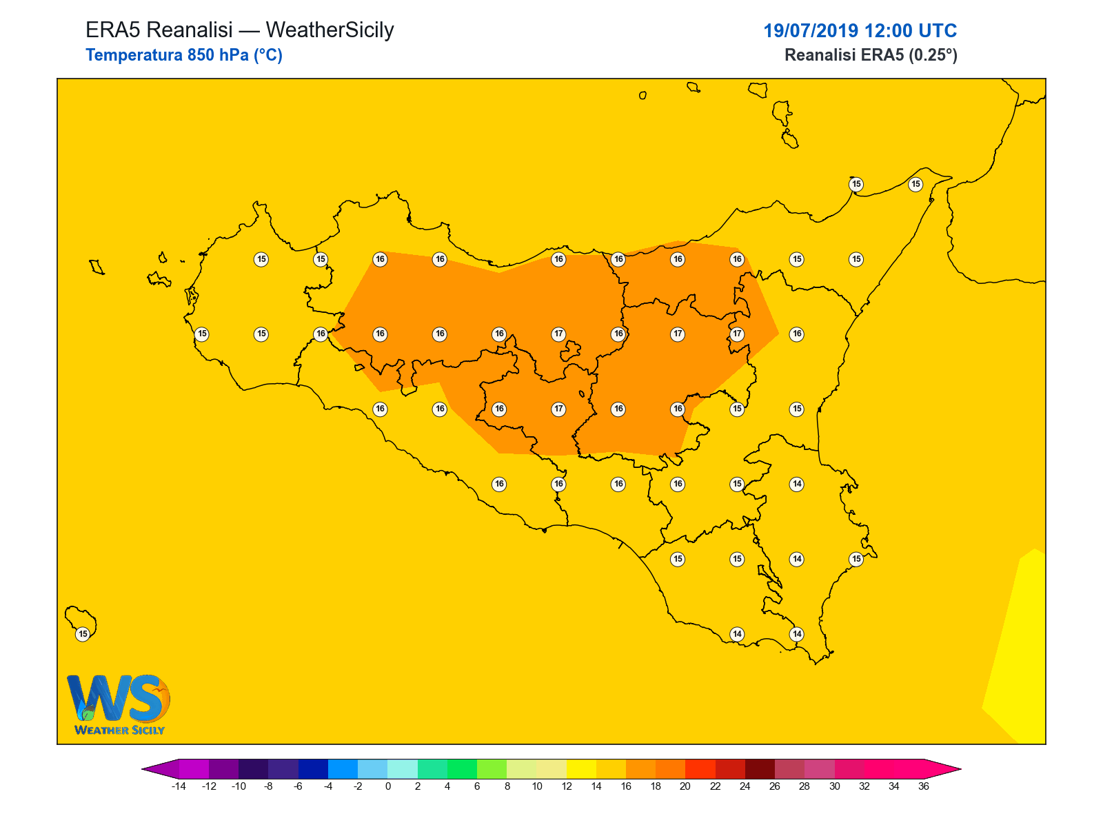 Temperatura a 850 hPa · 2019071912