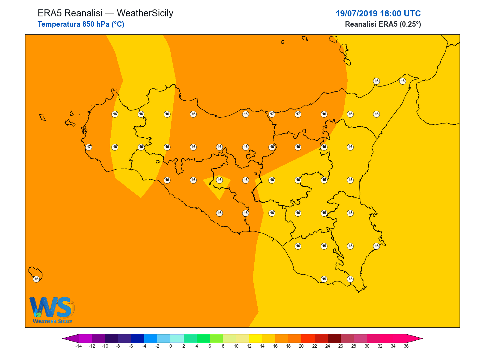 Temperatura a 850 hPa · 2019071918