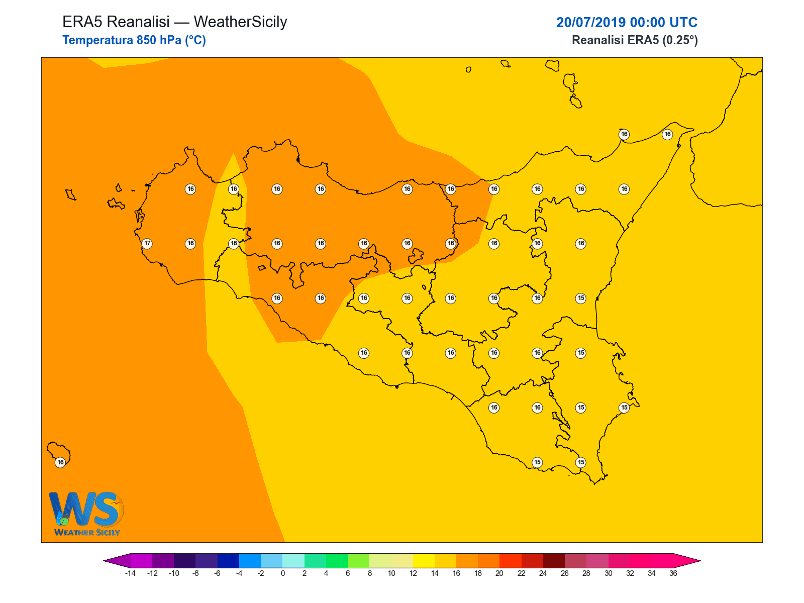 Temperatura a 850 hPa · 2019072000