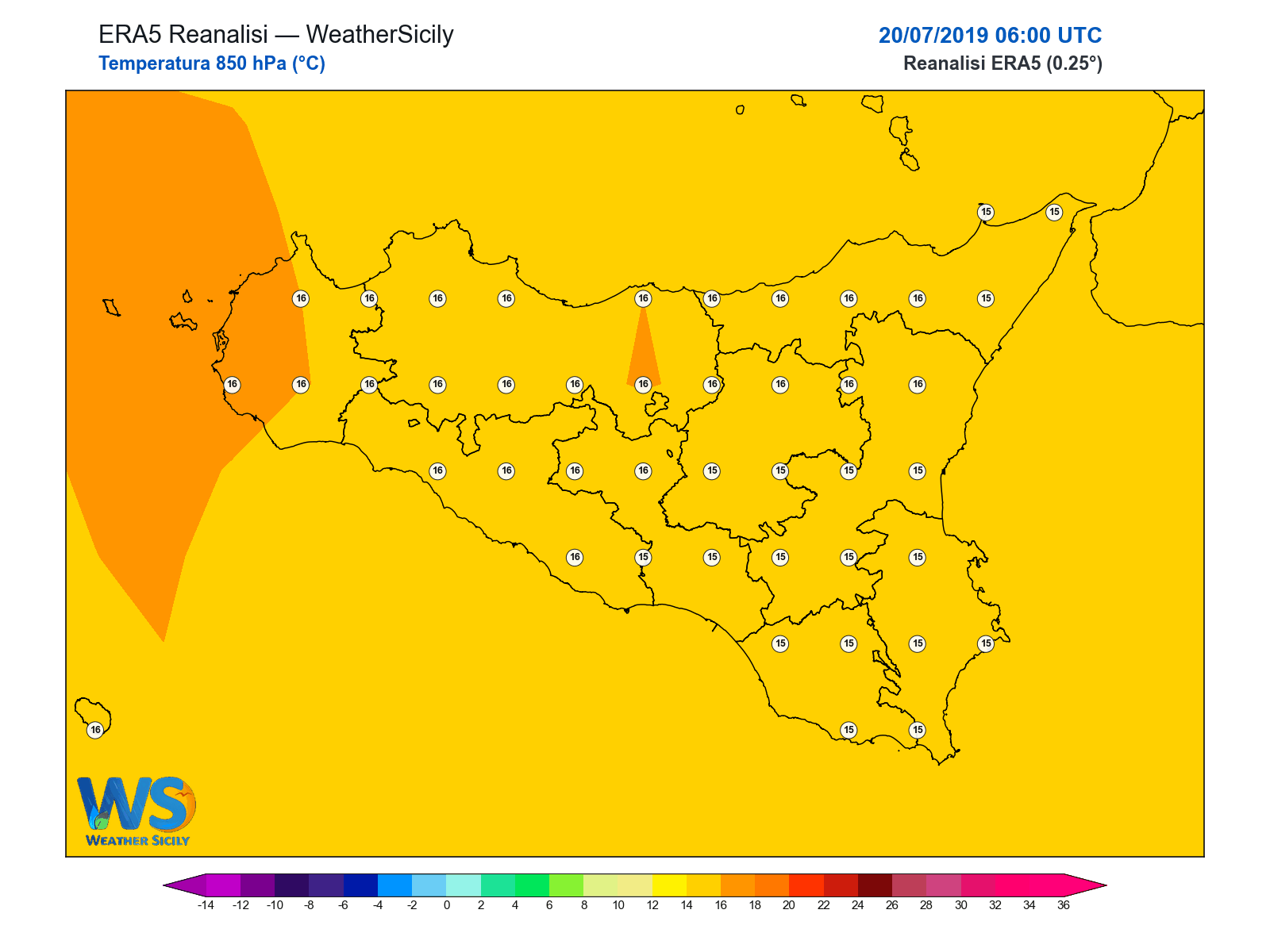Temperatura a 850 hPa · 2019072006