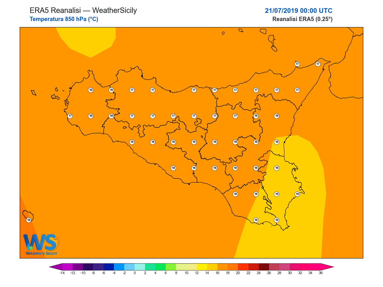 Temperatura a 850 hPa · 2019072100