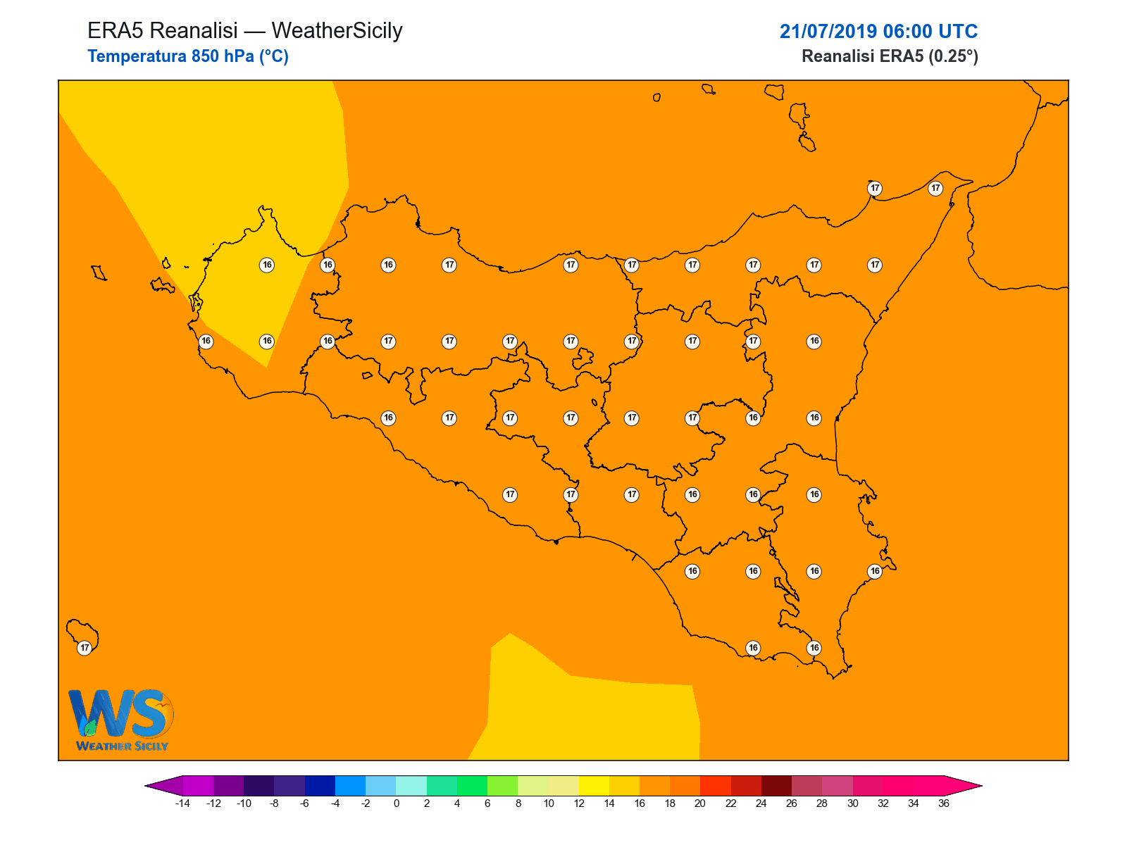Temperatura a 850 hPa · 2019072106